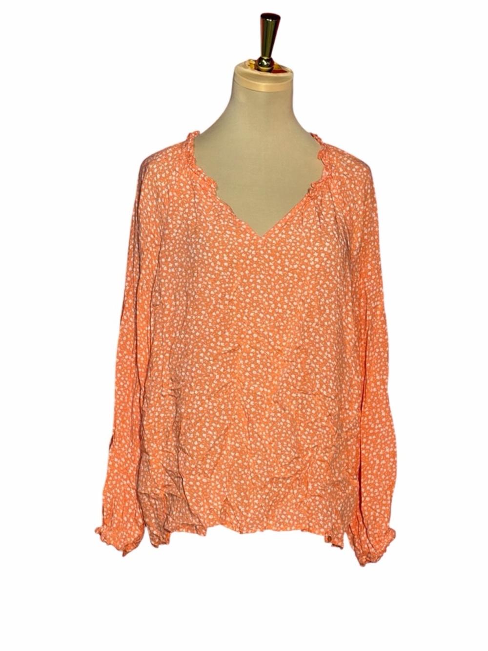 Old Navy Floral Peasant Blouse Coral Orange V-Neck Boho Top Size Large